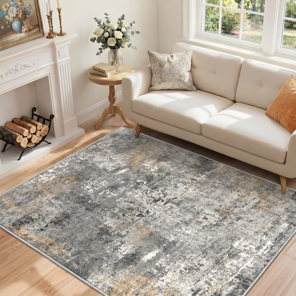 Roomisland Area Rugs 4x6FT Washable for Living Room, Non Slip Modern Abstract Carpet Stain Resistant Soft Low Pile Indoor Floor Rug for Bedroom Kitchen Home Office