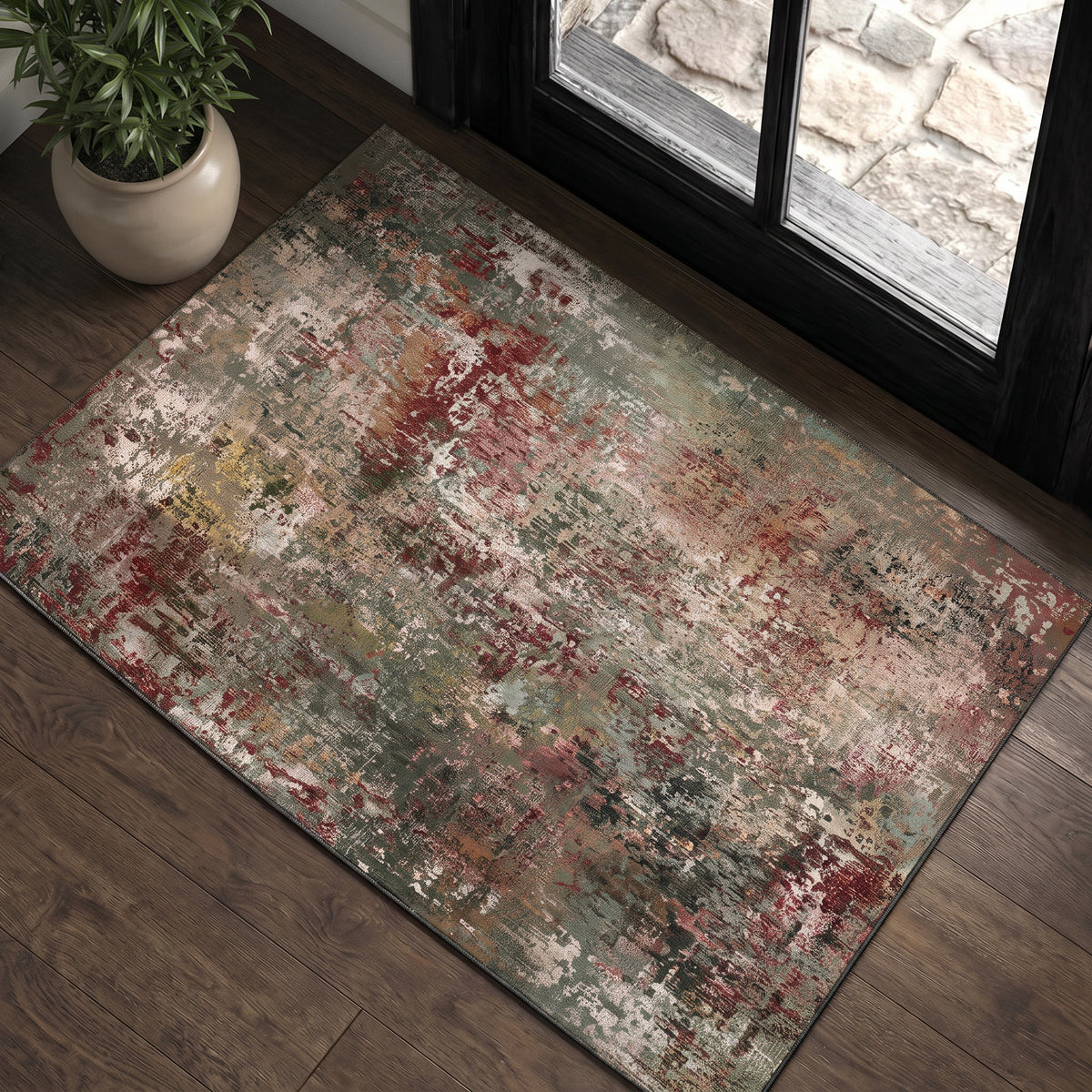 Roomisland Modern Abstract Area Rug 2x3, Machine Washable Small Kitchen Mat with Rubber Backing, Low Profile Floor Carpet for Bathroom Door, Modern Abstract Neutral Design
