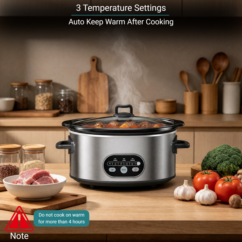 Slow Cooker 6QT with Nonstick Removable Pot, Programmable Digital Crock Pot, 3 Heat Settings & Auto Keep Warm, Dishwasher Safe Stoneware for Soups Stews
