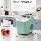 Roomisland Countertop Ice Maker, Portable Ice Machine with Handle, Basket & Scoop, 26Lbs/24H, 9 Bullet Ice Cubes in 6-8 Mins, Auto-Cleaning Silent Ice Maker for Home, Kitchen, RV Camping Outdoor