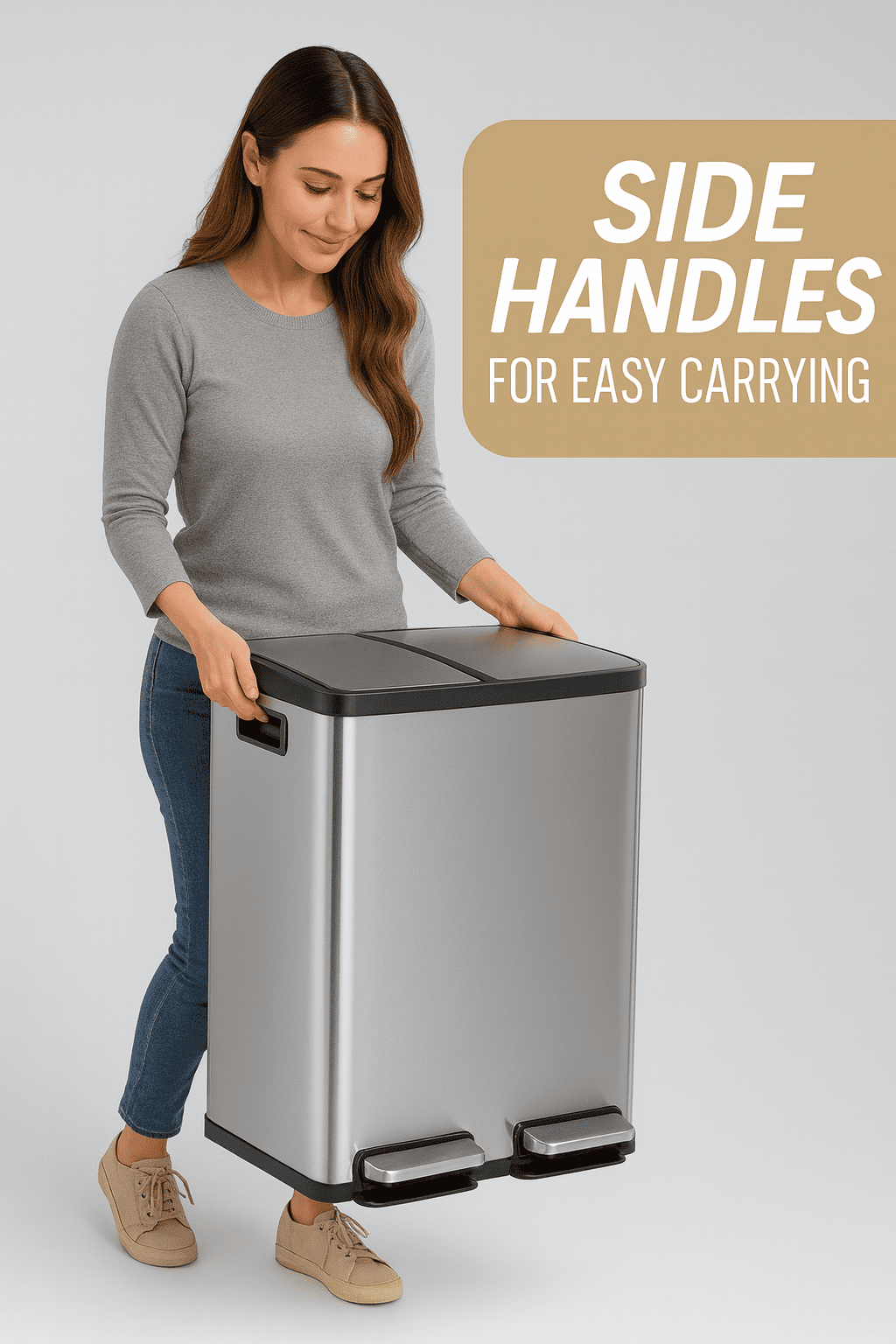 16 Gallon (30L x 2) Dual Compartment Step Trash Can, with Slow-Close Lids, Plastic Inner Buckets, Hands-Free, Easy to Clean, Stainless Steel for Kitchen, Bedroom, Living Room