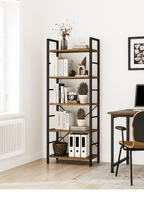 5 Tier BookShelf, Free Standing Storage Shelving Unit for Living Room/Bathroom/Office/Garage, Adjustable, Easy Assembly, Rustic Brown