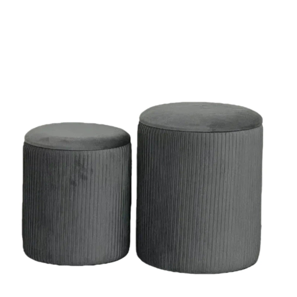 Nygira Round Ottoman with Storage Set of 2, Velvet Vanity Stool for Makeup, Foot Rest & Coffee Table for Bedroom, Living Room, Gray