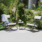 3-PieceOutdoor Rocking Chairs Set for 2 with Thick Cushions and 18-inch Small Round Table, Steel Patio Conversation Set for Backyard, Porch, Deck - Easy Assembly (Black)