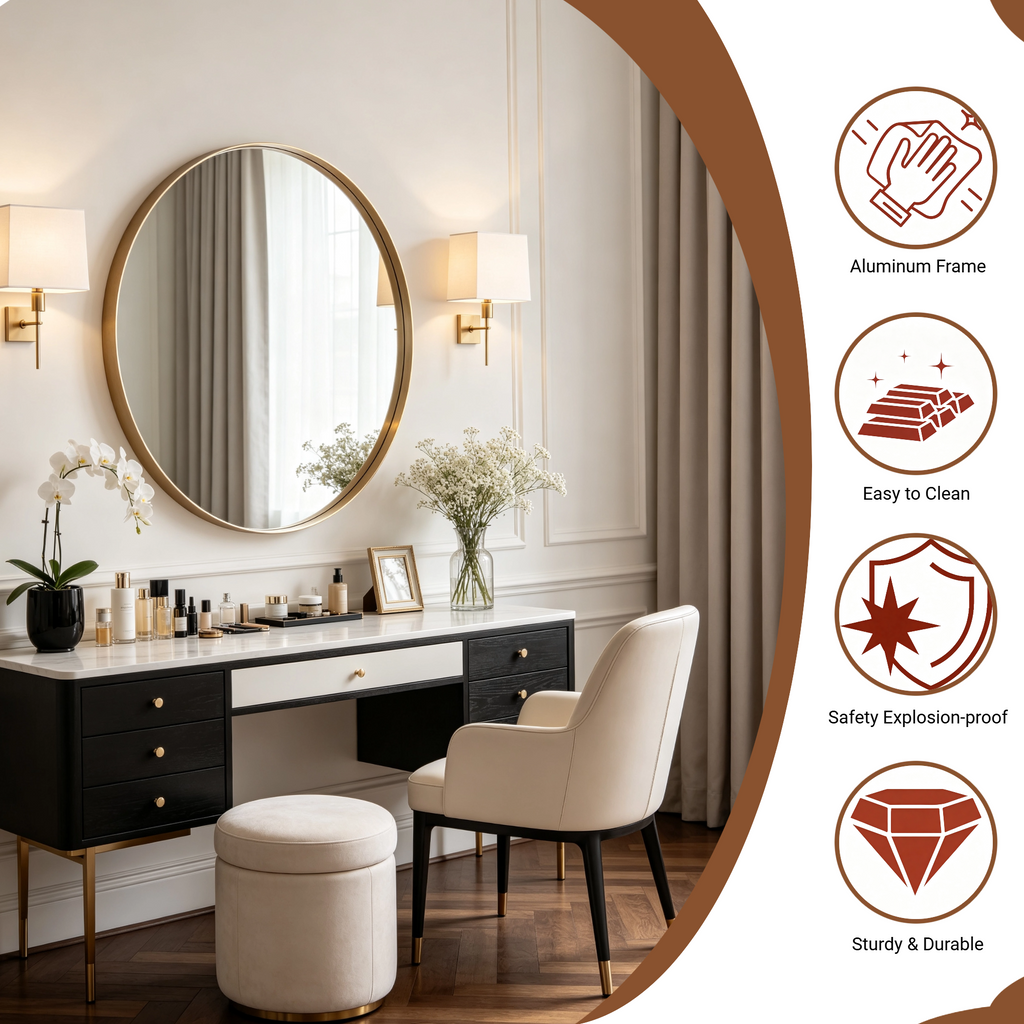 Round Bathroom Mirror, 28 Inch Large Circle Vanity Mirror with Anti-Rust Aluminum Frame, Modern Wall Mounted Mirror for Bedroom, Living Room, Wall Decor