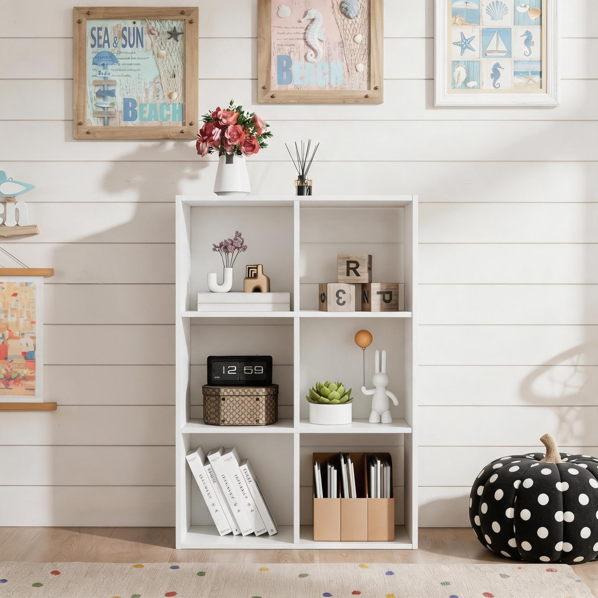 Roomisland 6 Cube Storage Organizer, Wood Bookshelf with Removable Back Panels, Open Cubby Shelf for Home Office Bedroom Living Room, Vertical or Horizontal