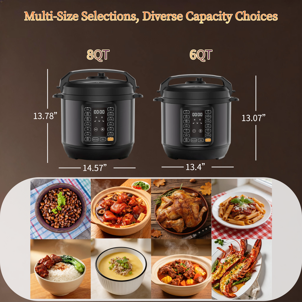 Roomisland 8QT Electric Pressure Cooker, 16-in-1 Stainless Steel Multi Cooker with 12 Preset Programs, Multi- Non-Stick Pot for Slow Cook, Steam, Canning, Dishwasher Safe