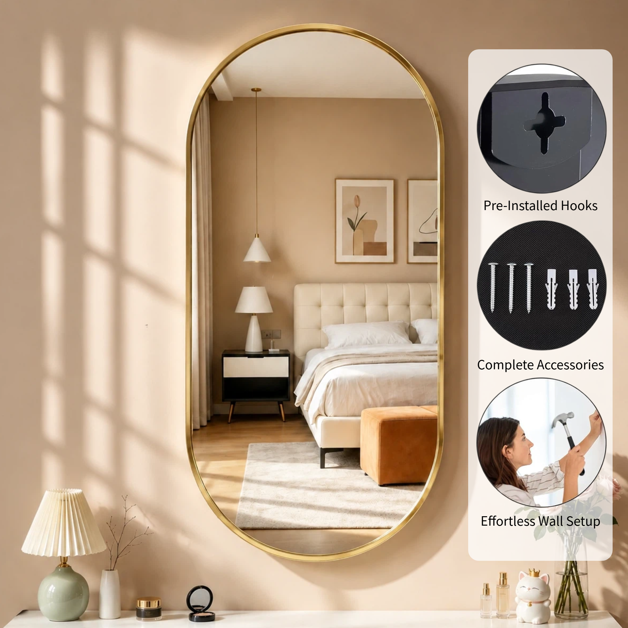 Roomisland Oval Wall Mirror Gold 24"x48", Brushed Metal Frame Vanity Mirror, Tempered Glass, Wall Mount Mirror for Bathroom, Bedroom, Entryway, Living Room, Horizontal/Vertical