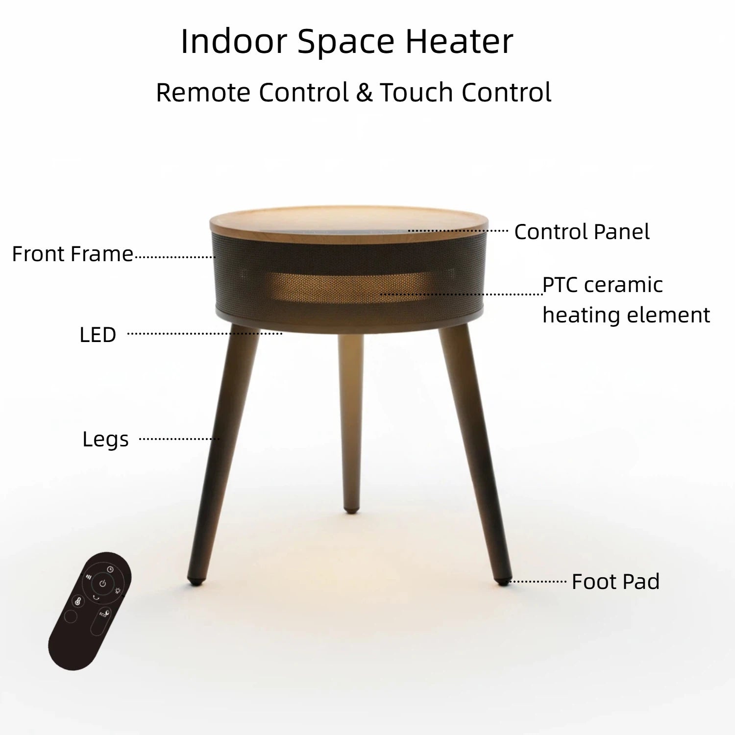 Nygira Space Heater, 1500W PTC Ceramic for Rapid Heating, Indoor Portable Heater for Bedroom, Office, Black