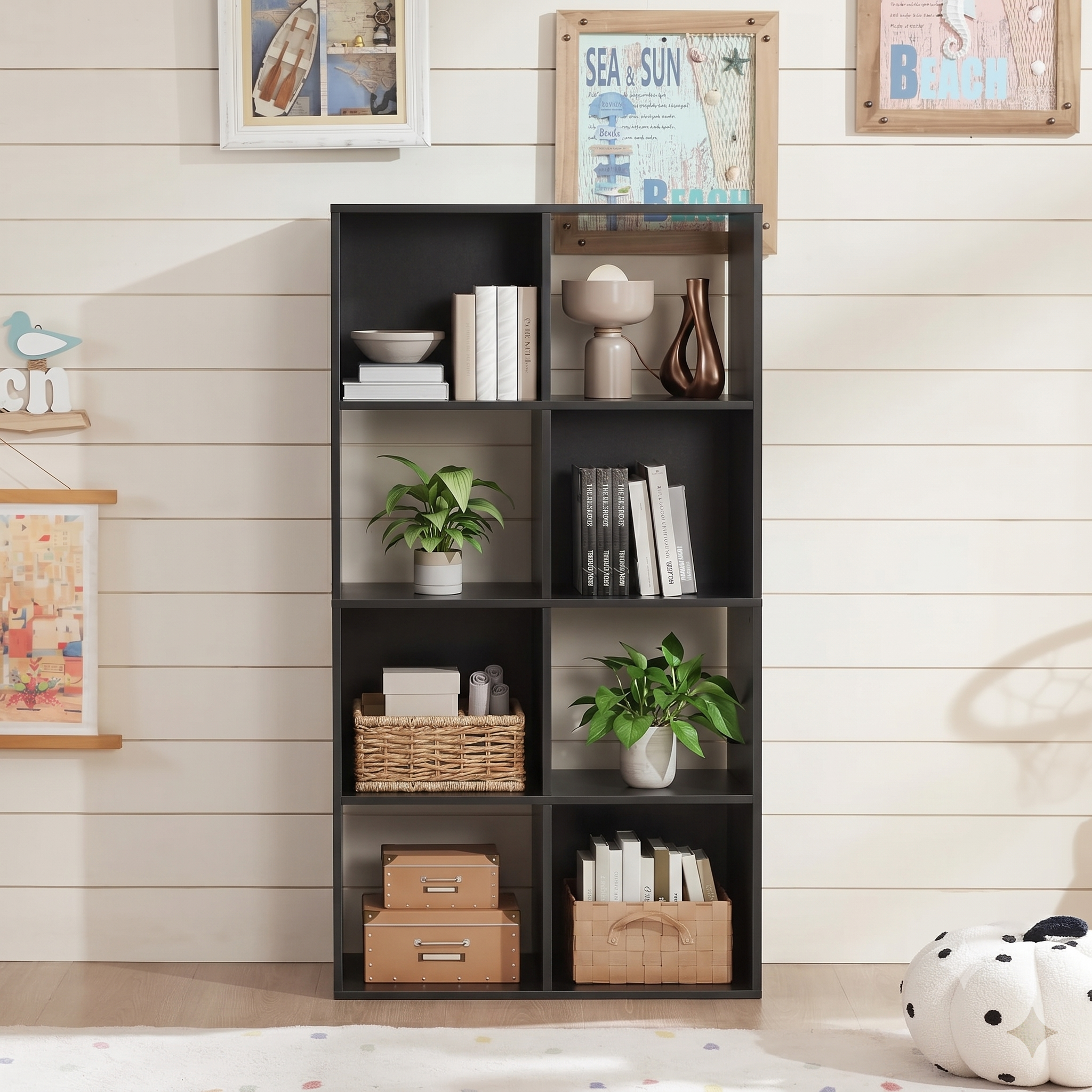 Roomisland 8 Cube Storage Organizer, Wood Bookshelf with Removable Back Panels, Open Cubby Shelf for Home Office Bedroom Living Room, Vertical or Horizontal