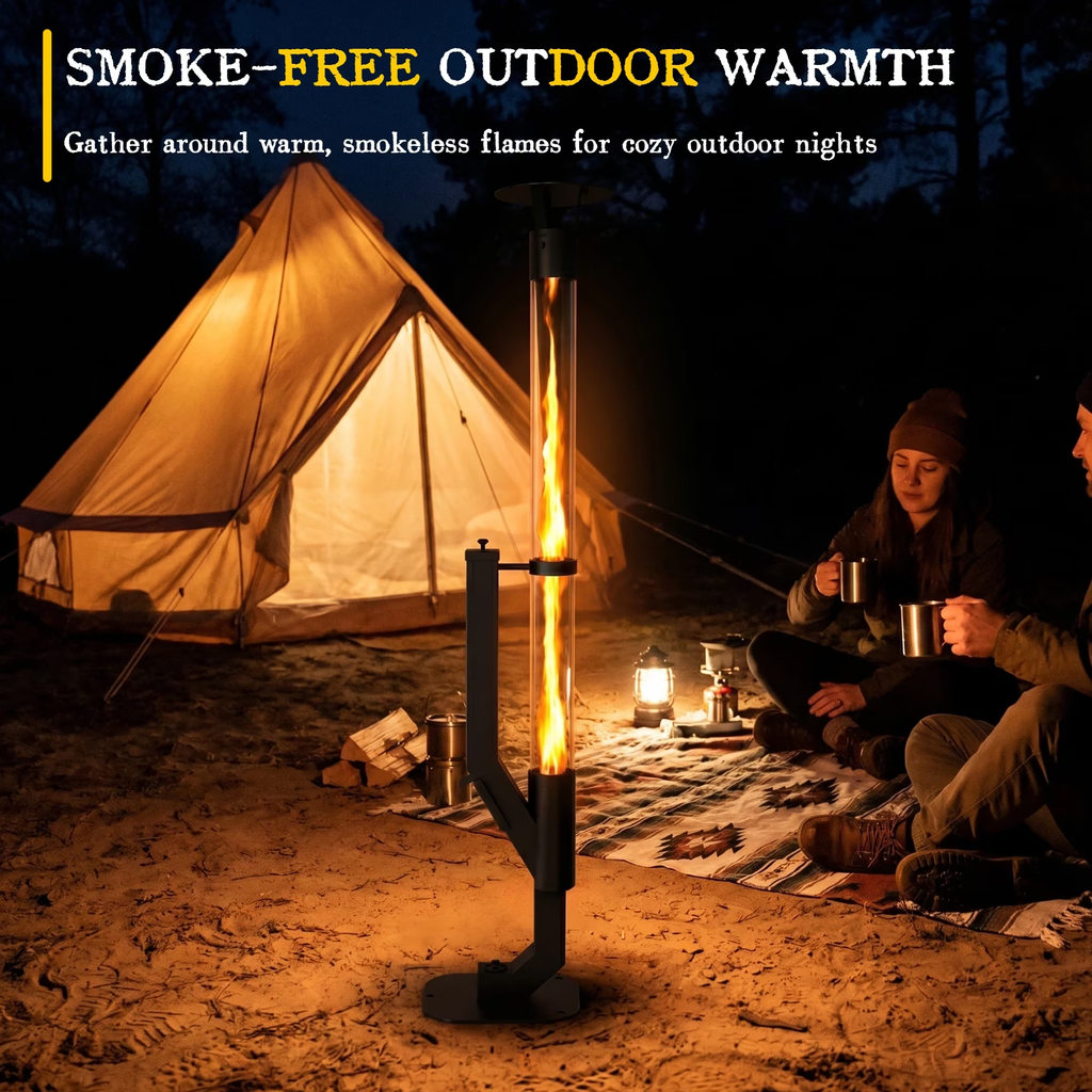 Roomisland 61 inch Steel Smokeless Wood Pellet Fire Torch with Glass Tube, Tall Outdoor Patio Bonfire Ambiance