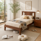 Roomisland Twin Size Platform Bed Frame with Headboard, 12 Inch Heavy Duty Wooden Bed Frame, No Box Spring Needed, Under Bed Storage, Easy Assembly, Walnut