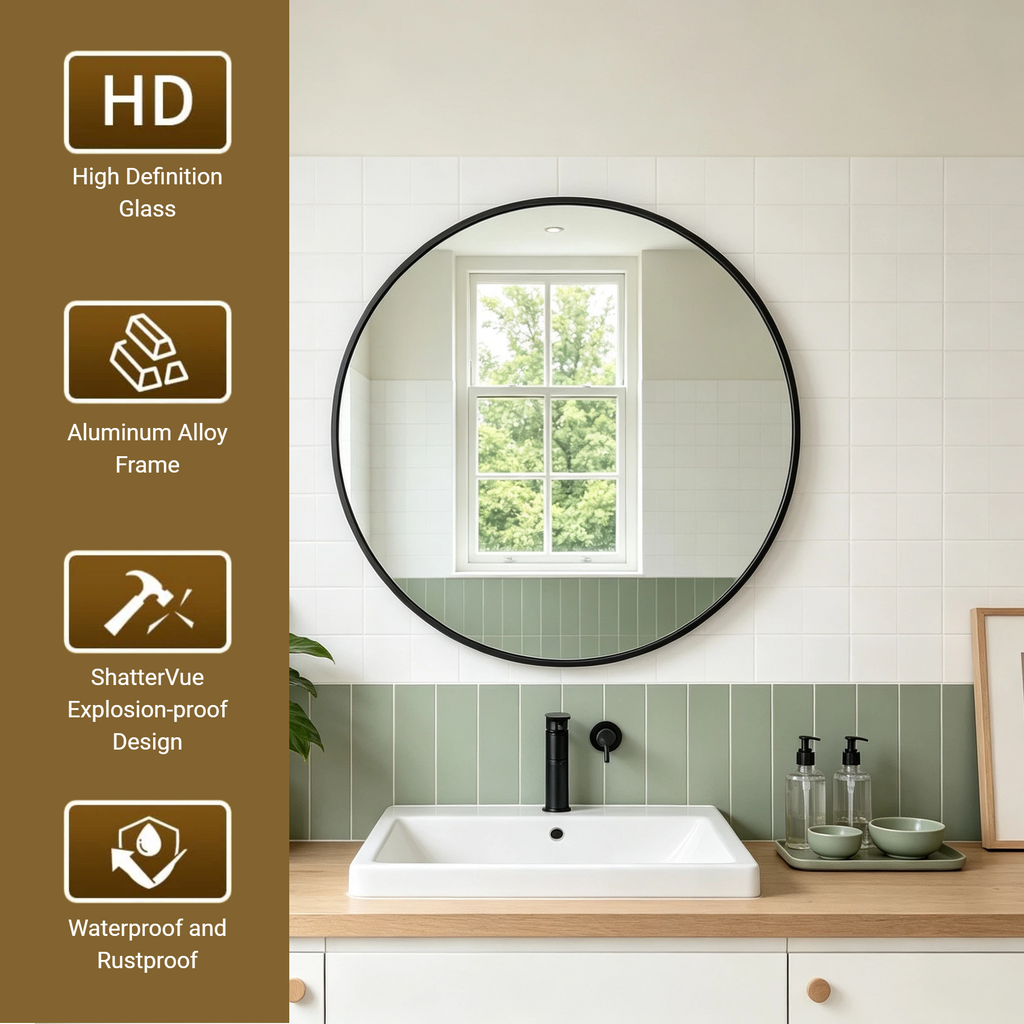 Round Bathroom Mirror, 20 Inch Large Circle Vanity Mirror with Anti-Rust Aluminum Frame, Modern Wall Mounted Mirror for Bedroom, Living Room, Wall Decor