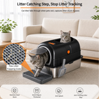 Roomisland Stainless Steel Litter Box with Lid, 3 in 1 Covered Metal Cat Litter Box,High Sided Anti-Leak Cat Box with Scoop & Mat, Front & Top Entry Easy Cleaning