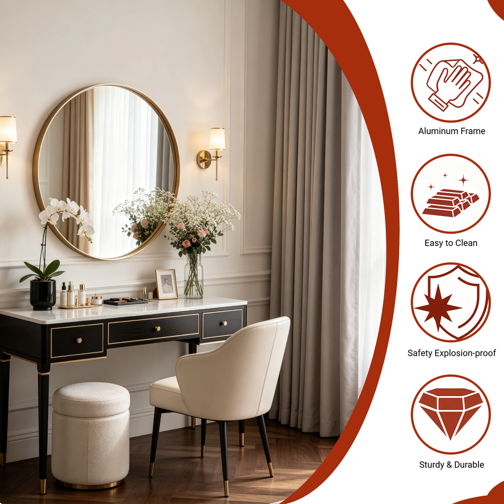 Round Bathroom Mirror, 24 Inch Large Circle Vanity Mirror with Anti-Rust Aluminum Frame, Modern Wall Mounted Mirror for Bedroom, Living Room, Wall Decor