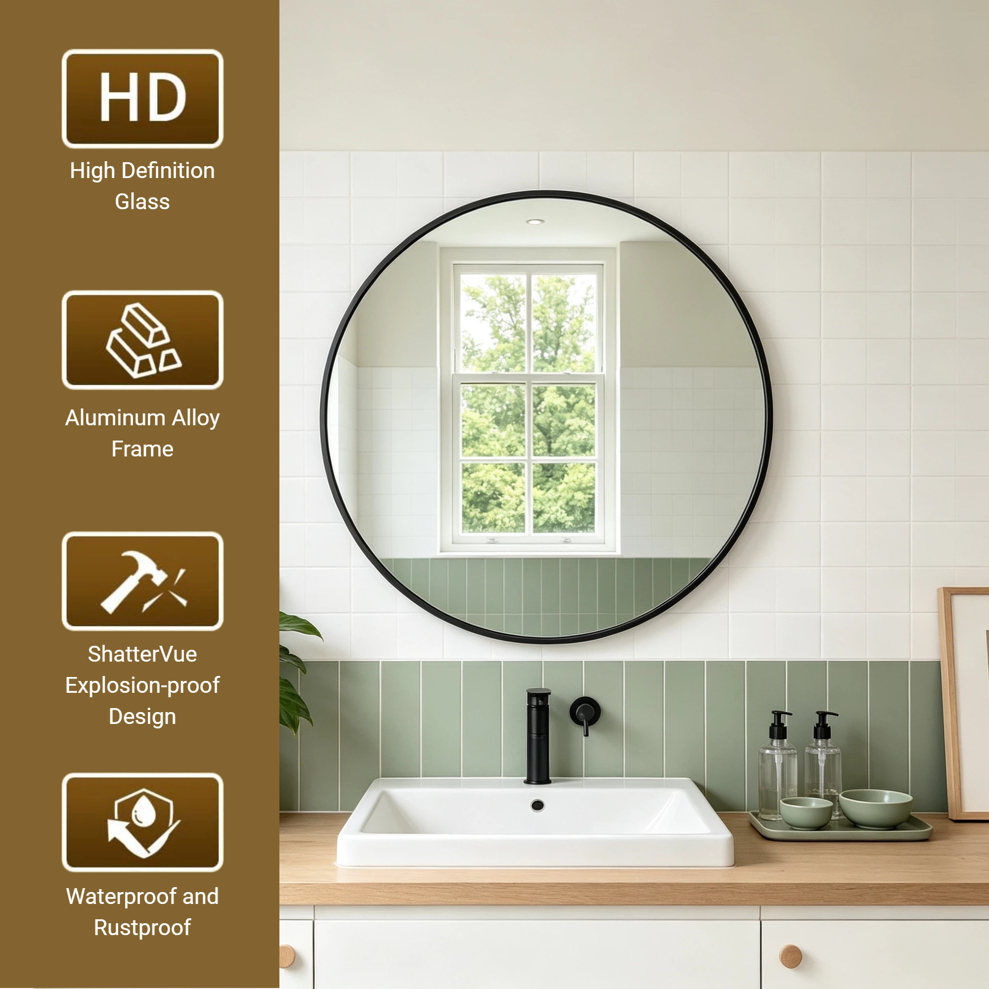 Round Bathroom Mirror, 30 Inch Large Circle Vanity Mirror with Anti-Rust Aluminum Frame, Modern Wall Mounted Mirror for Bedroom, Living Room, Wall Decor