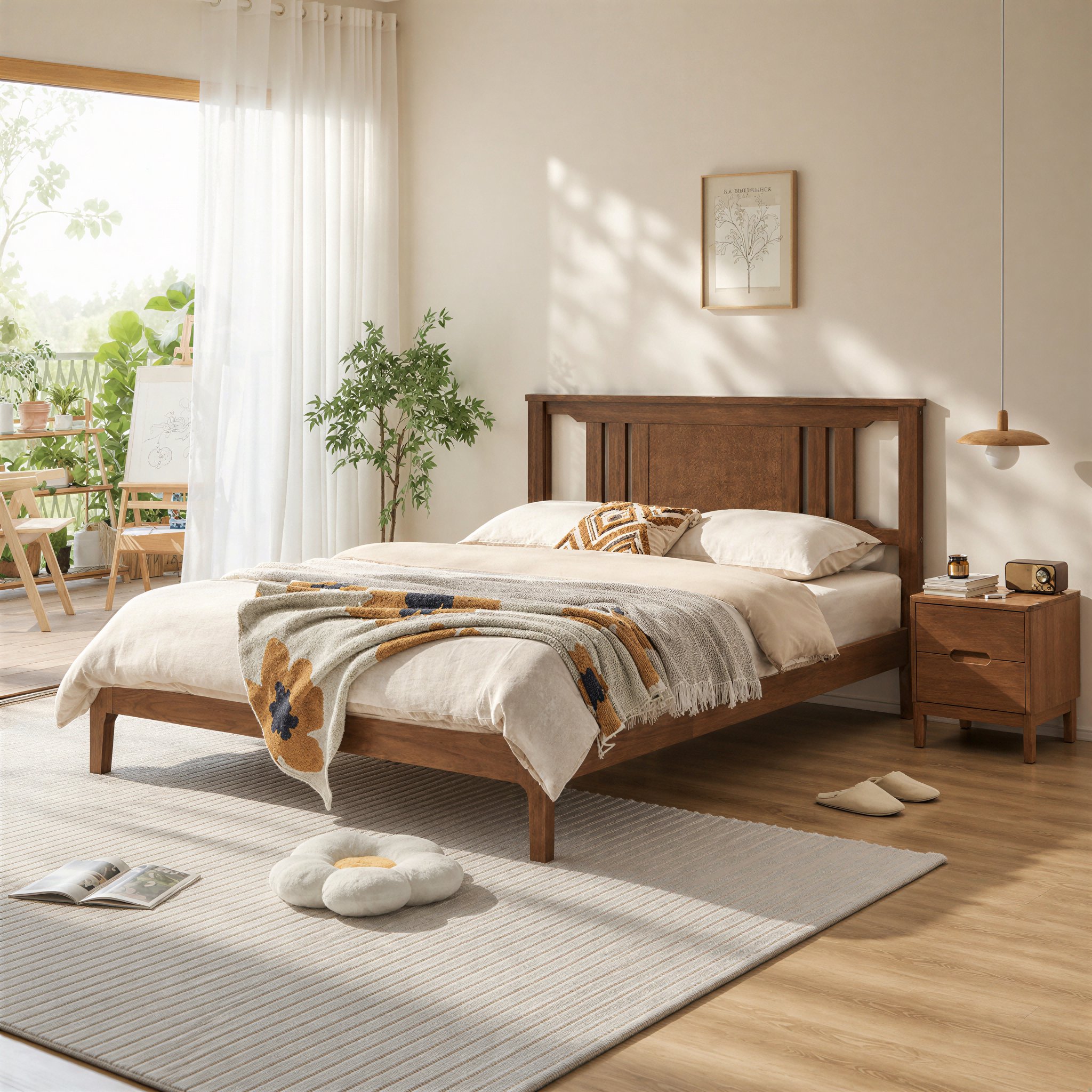 Roomisland Full Size Platform Bed Frame with Headboard, 12 Inch Heavy Duty Wooden Bed Frame, No Box Spring Needed, Under Bed Storage, Easy Assembly, Walnut