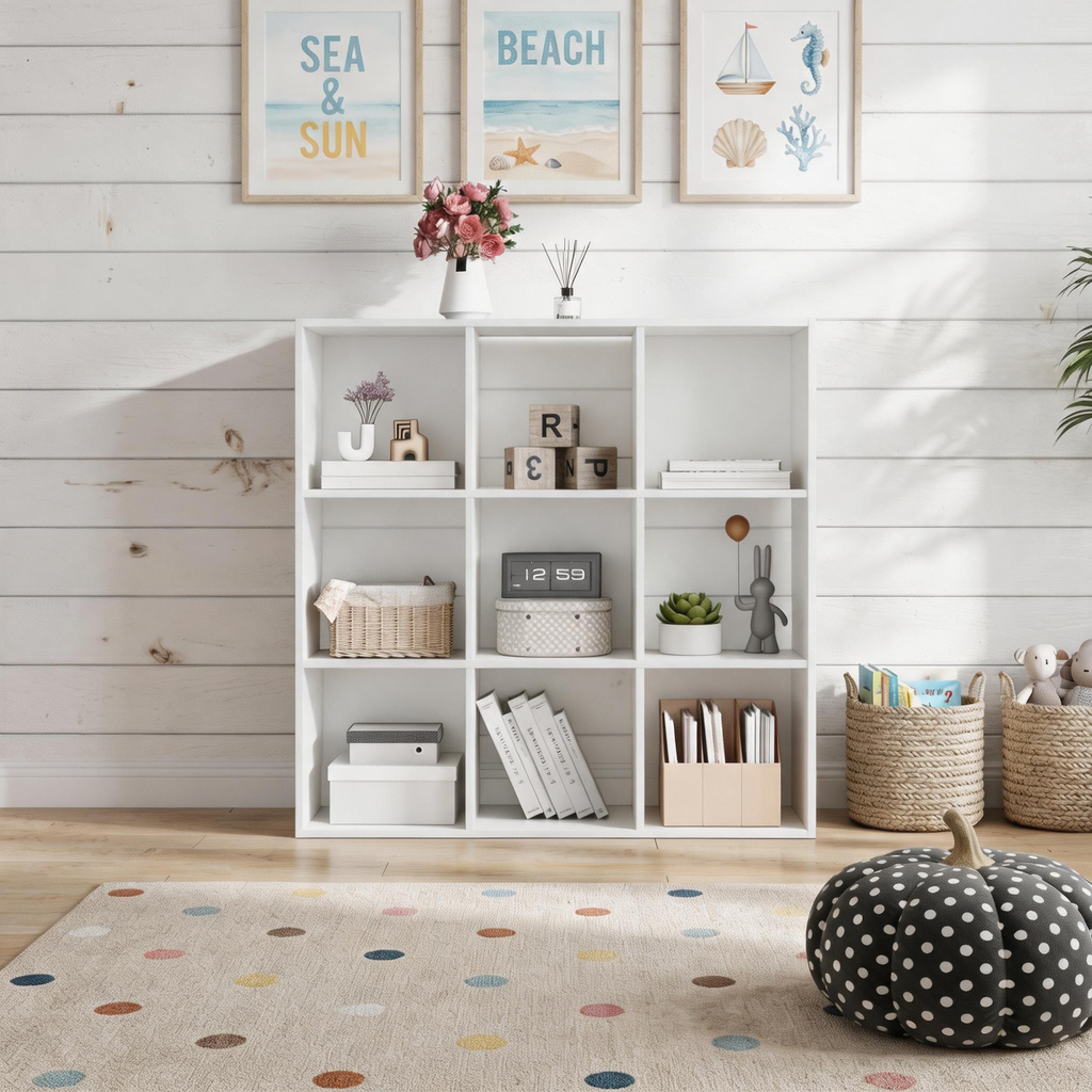 Roomisland 9 Cube Storage Organizer, Wood Bookshelf with Removable Back Panels, Open Cubby Shelf for Home Office Bedroom Living Room, Vertical or Horizontal