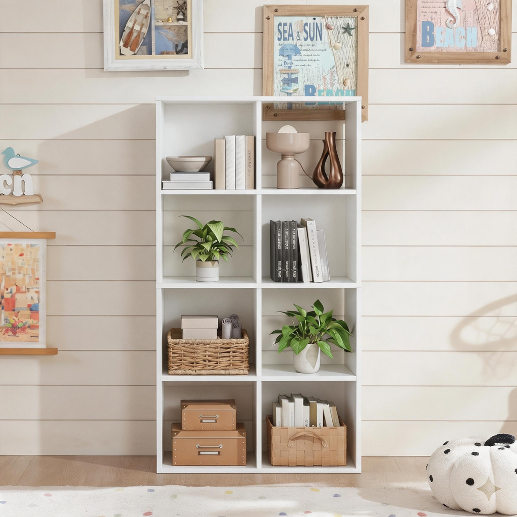 Roomisland 8 Cube Storage Organizer, Wood Bookshelf with Removable Back Panels, Open Cubby Shelf for Home Office Bedroom Living Room, Vertical or Horizontal