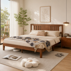 Roomisland Kind Size Platform Bed Frame with Headboard, 12 Inch Heavy Duty Wooden Bed Frame, No Box Spring Needed, Under Bed Storage, Easy Assembly, Walnut