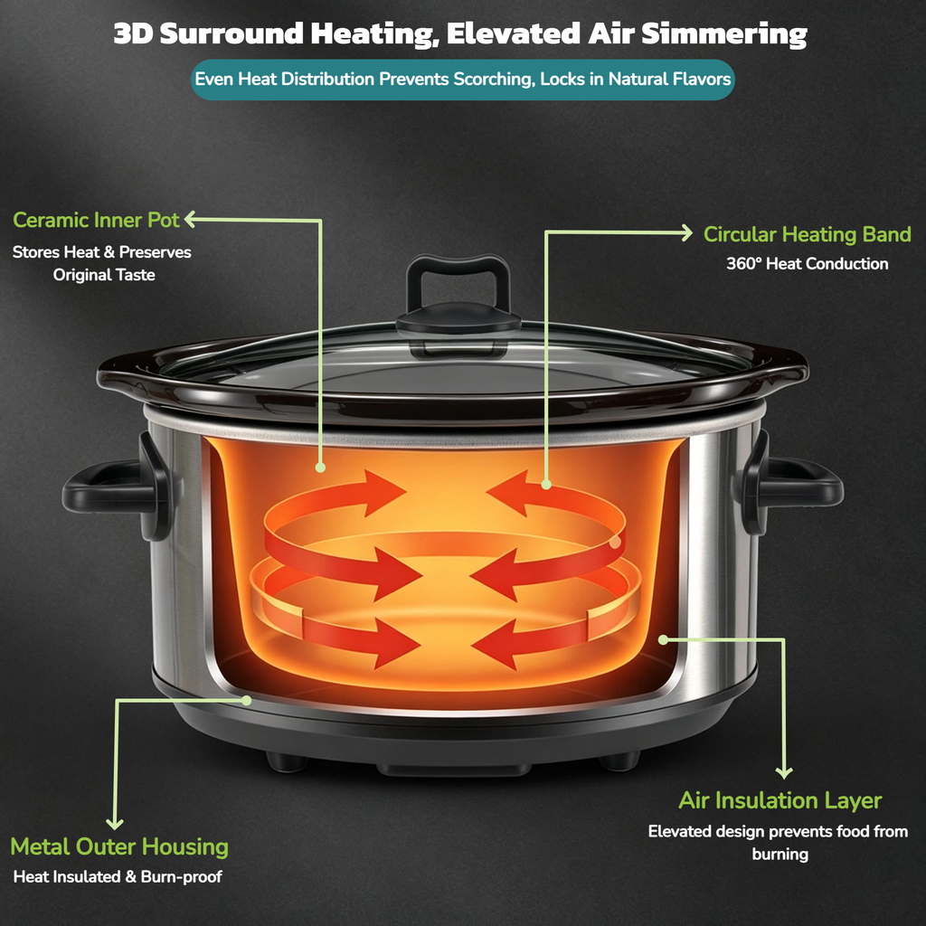 Slow Cooker 6QT with Nonstick Removable Pot, Programmable Digital Crock Pot, 3 Heat Settings & Auto Keep Warm, Dishwasher Safe Stoneware for Soups Stews