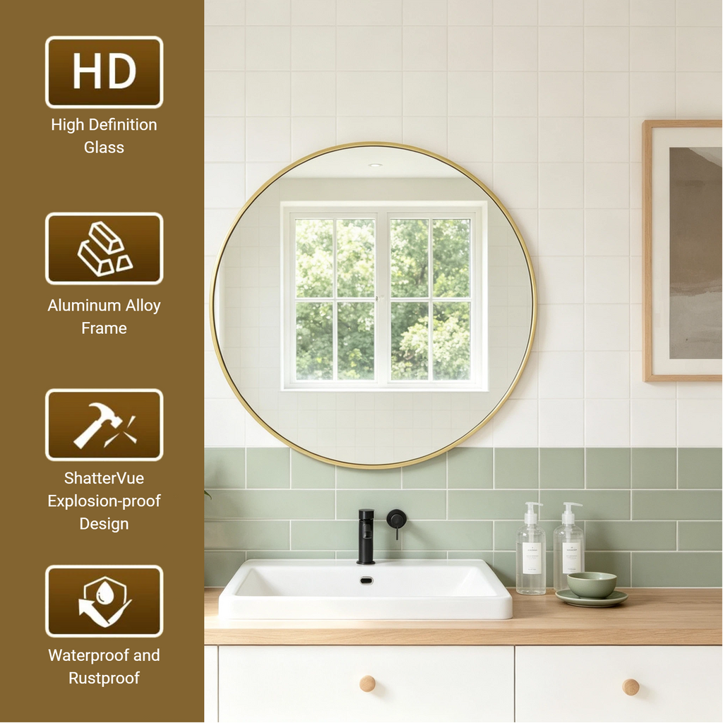 Round Bathroom Mirror, 20 Inch Large Circle Vanity Mirror with Anti-Rust Aluminum Frame, Modern Wall Mounted Mirror for Bedroom, Living Room, Wall Decor