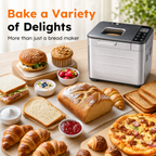 Roomisland Bread Maker Machine 21-in-1, 2LB Automatic Bread Machine with 360°Powerful Circulation Baking, Auto Nut Dispenser, 3 Loaf Sizes, Smart Touch Panel