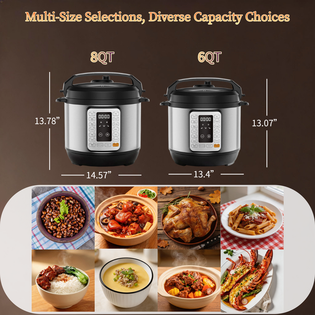 Roomisland 8QT Electric Pressure Cooker, 16-in-1 Stainless Steel Multi Cooker with 12 Preset Programs, Multi- Non-Stick Pot for Slow Cook, Steam, Canning, Dishwasher Safe