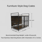 Nygira 41 Inch Dog Crate Furniture with 360° Rotatable Bowls, Wooden Kennel with Double Doors for Large Dogs, Indoor Pet House End Table, Rustic Brown