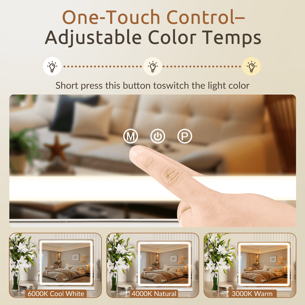 Lighted Makeup Mirror, 19"*22" Vanity Mirror with LED, 3 Lighting Modes, Dimmable Touch Control, USB Charging Port for Desk, Dorm, Bedroom