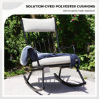 3-PieceOutdoor Rocking Chairs Set for 2 with Thick Cushions and 18-inch Small Round Table, Steel Patio Conversation Set for Backyard, Porch, Deck - Easy Assembly (Black)