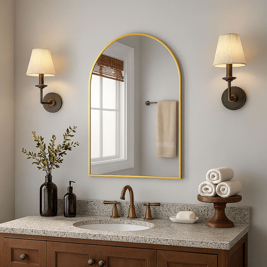 20"x30" Arched Bathroom Mirror, Wall Mounted Vanity Mirror with Metal Frame for Bedroom, Entryway, Living Room, Gold