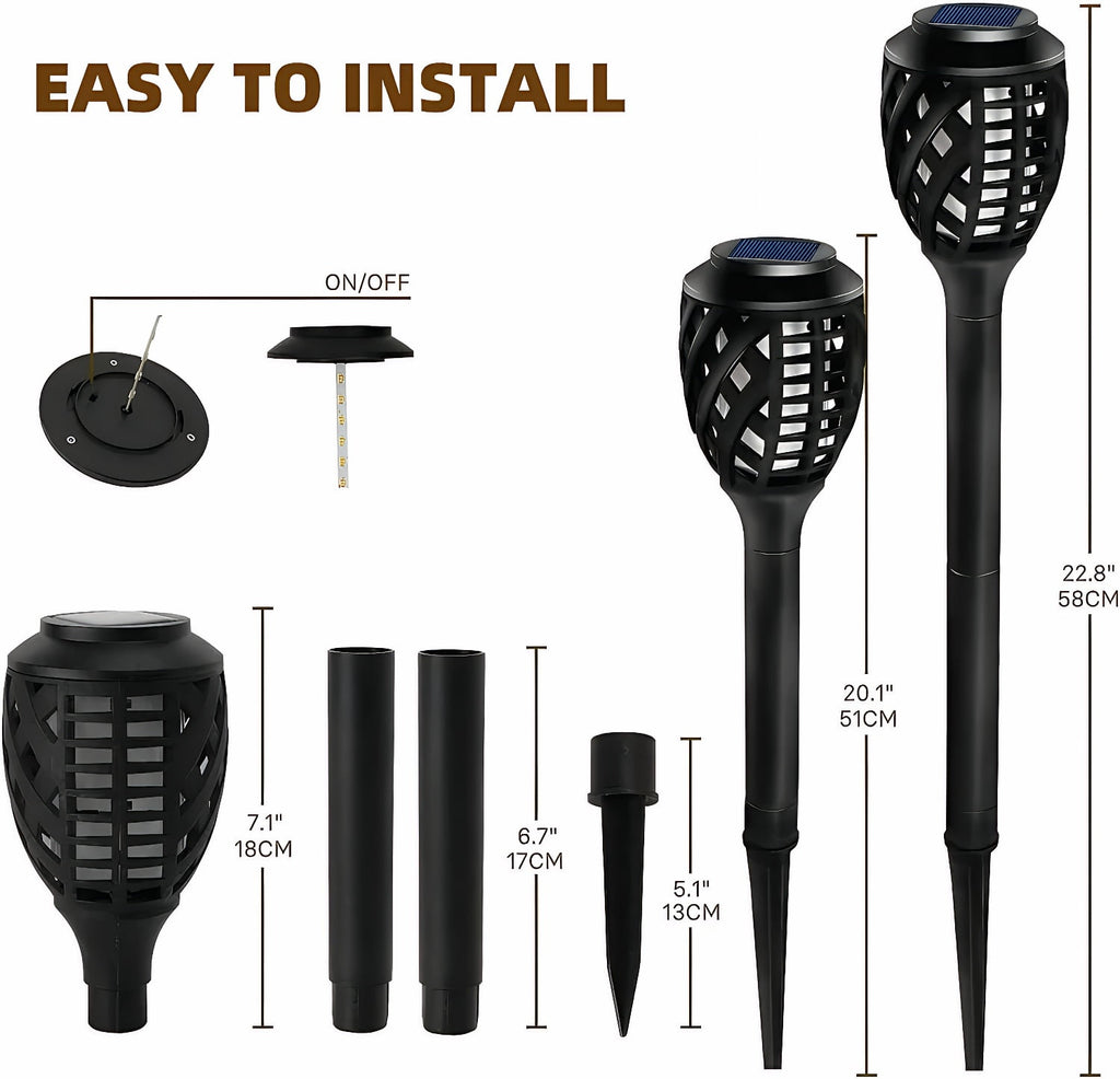Solar Flickering Flame Lights Outdoor, 8 LED Solar Torch Lights with Realistic Dancing Flame, Waterproof Tiki Torches for Garden, Yard, Patio, Pathway, Halloween