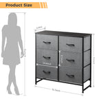 6 Drawers Dresser, Fabric Storage Closet Chests Organizer Tower with Wooden Top Metal Frame for Bedroom Living Room Hallway Entryway, Grey