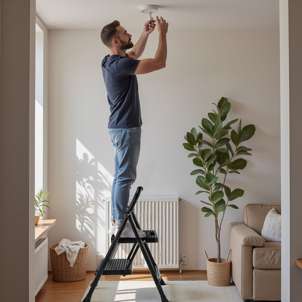 Heavy Duty 800lbs 2-Step Folding Ladder, Sturdy Steel Step Stool with Wide Anti-Slip Pedals, Lightweight Portable Ladder for Home, Kitchen, Garage