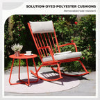 3-PieceOutdoor Rocking Chairs Set for 2 with Thick Cushions and 18-inch Small Round Table, Steel Patio Conversation Set for Backyard, Porch, Deck - Easy Assembly Red