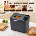 Roomisland Bread Maker Machine 21-in-1, 2LB Automatic Bread Machine with 360°Powerful Circulation Baking, Auto Nut Dispenser, 3 Loaf Sizes, Smart Touch Panel