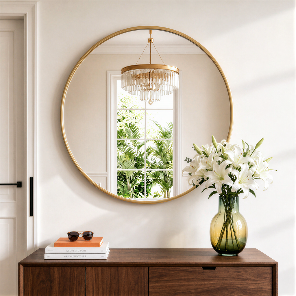 Round Bathroom Mirror, 28 Inch Large Circle Vanity Mirror with Anti-Rust Aluminum Frame, Modern Wall Mounted Mirror for Bedroom, Living Room, Wall Decor