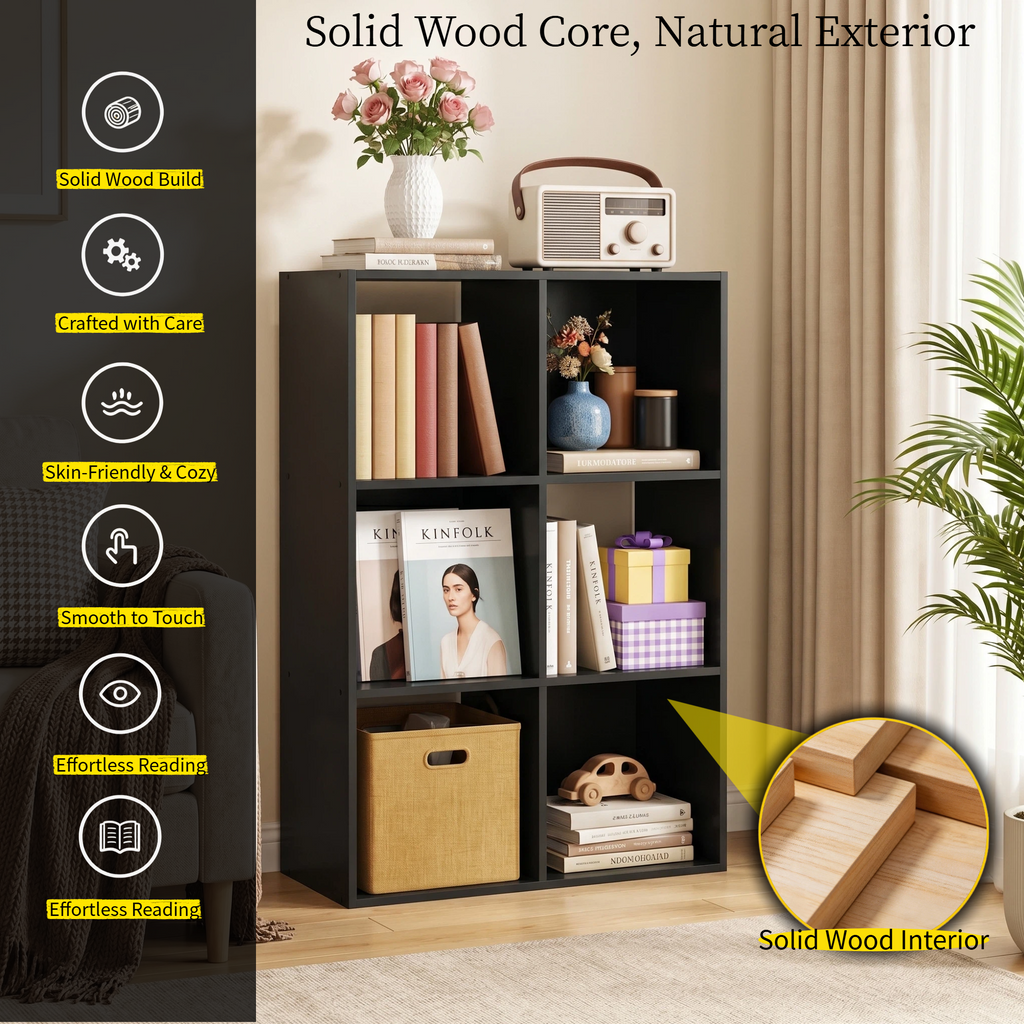 Roomisland 6 Cube Storage Organizer, Wood Bookshelf with Removable Back Panels, Open Cubby Shelf for Home Office Bedroom Living Room, Vertical or Horizontal