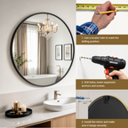 Round Bathroom Mirror, 24 Inch Large Circle Vanity Mirror with Anti-Rust Aluminum Frame, Modern Wall Mounted Mirror for Bedroom, Living Room, Wall Decor