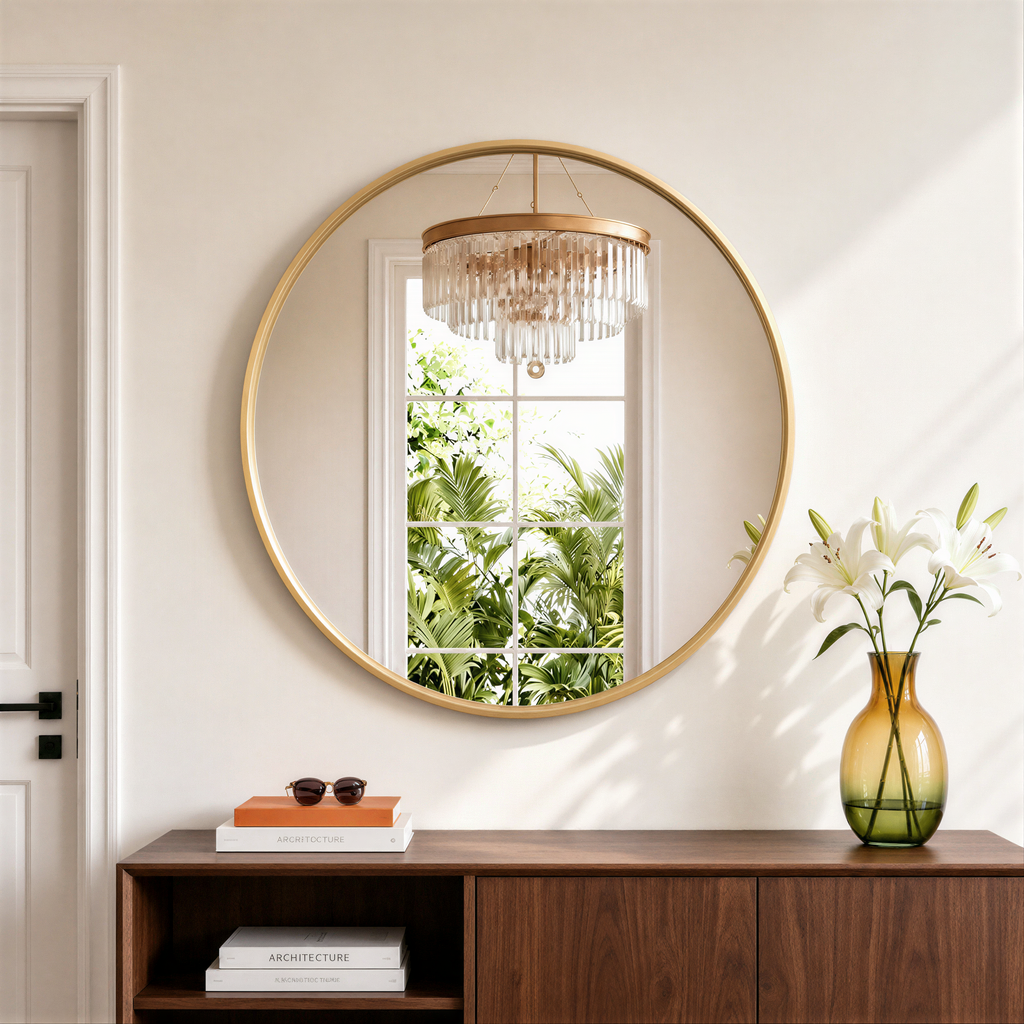 Round Bathroom Mirror, 24 Inch Large Circle Vanity Mirror with Anti-Rust Aluminum Frame, Modern Wall Mounted Mirror for Bedroom, Living Room, Wall Decor