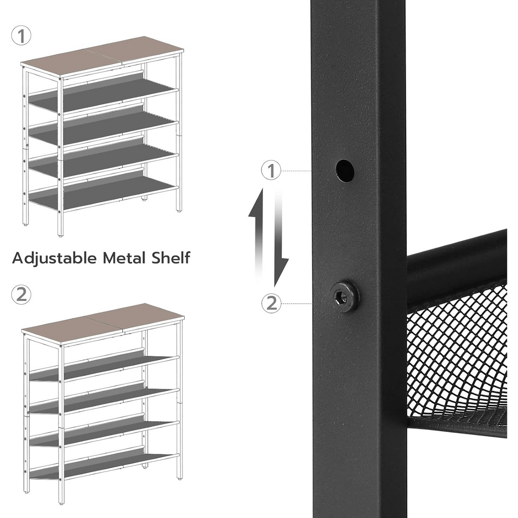Roomisland Shoe Rack for Entryway 5-Tier, Metal Shoe Organizer with Adjustable Mesh Shelves, Heavy Duty Shoe Storage for Entryway