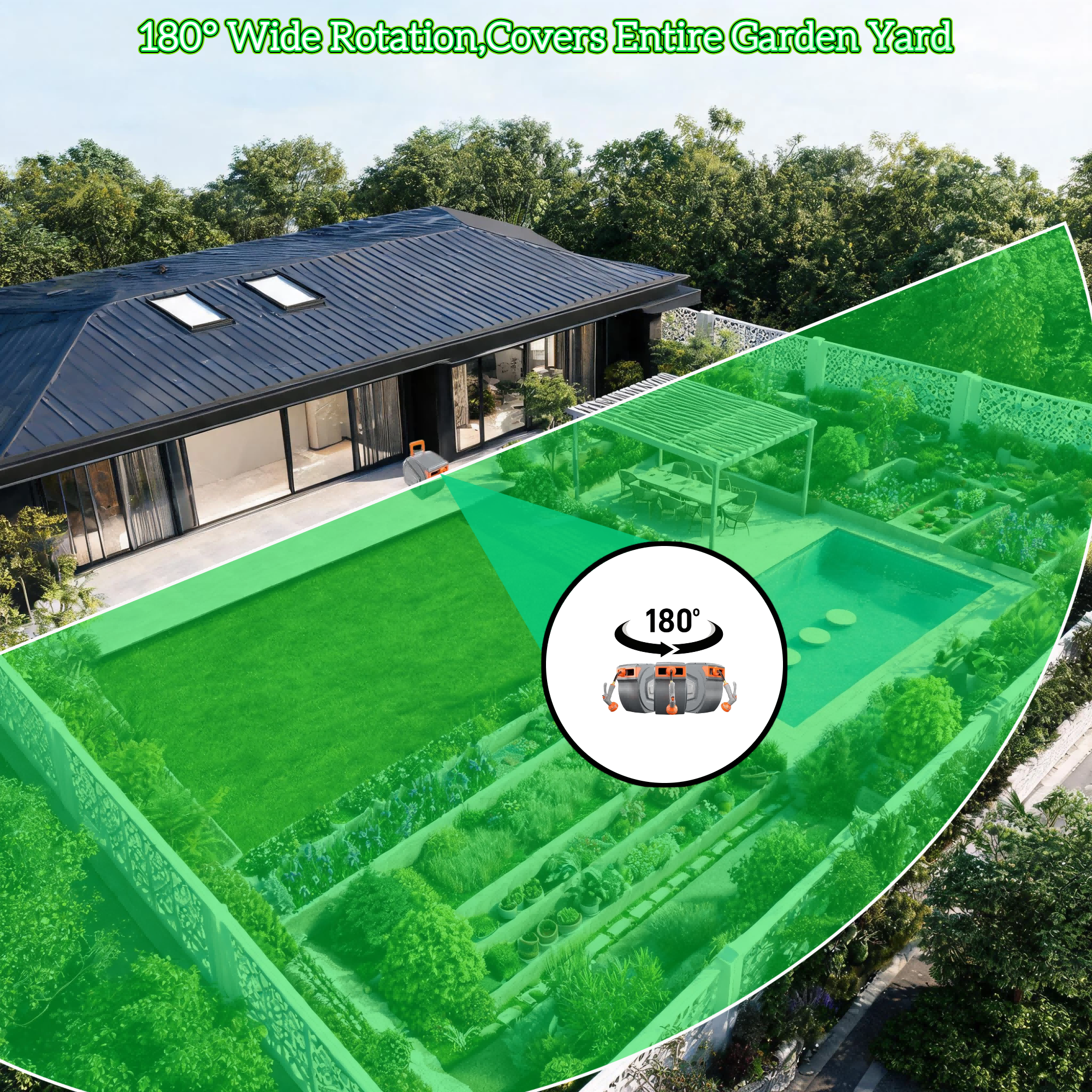 Retractable Garden Hose Reel 78ft, Wall Mount Auto-Rewind Water Hose Reel with 1/2" Anti-Kink Hose, 180° Swivel, Any-Length Lock, 9-Pattern Nozzle for Outdoor Yard & Patio