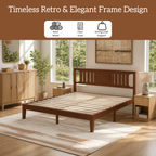 Roomisland Kind Size Platform Bed Frame with Headboard, 12 Inch Heavy Duty Wooden Bed Frame, No Box Spring Needed, Under Bed Storage, Easy Assembly, Walnut