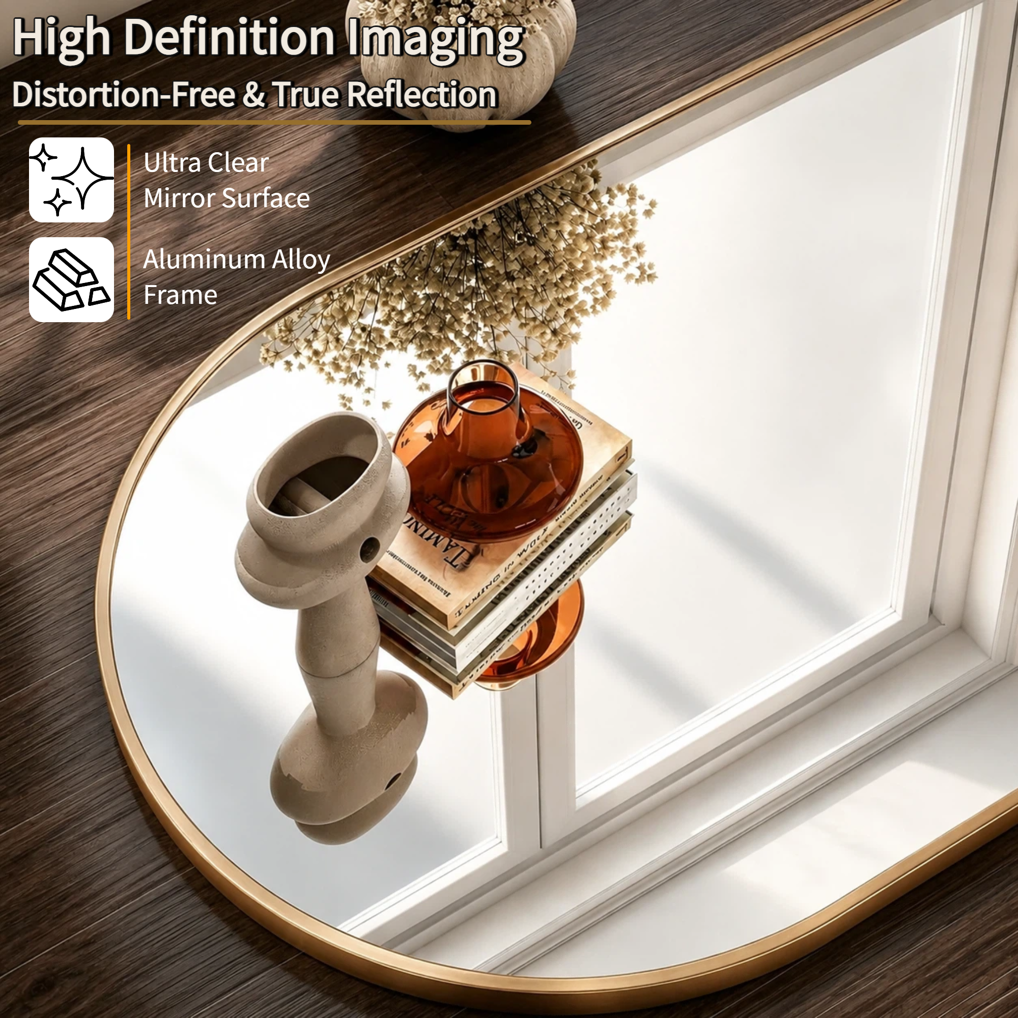 Roomisland Oval Wall Mirror Gold 24"x48", Brushed Metal Frame Vanity Mirror, Tempered Glass, Wall Mount Mirror for Bathroom, Bedroom, Entryway, Living Room, Horizontal/Vertical