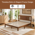 Roomisland Queen Size Platform Bed Frame with Headboard, 12 Inch Heavy Duty Wooden Bed Frame, No Box Spring Needed, Under Bed Storage, Easy Assembly, Walnut