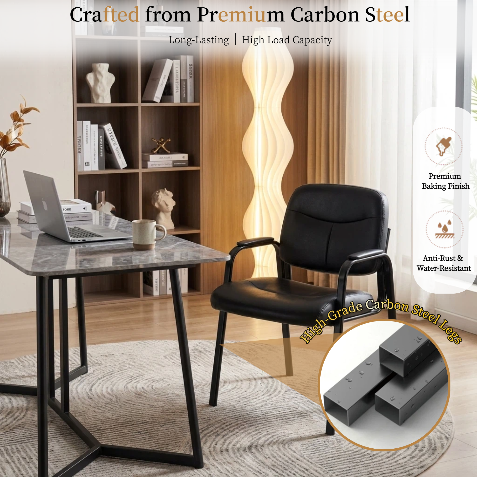 Roomisland Office Waiting Room Chair with Padded Arms, Ergonomic Leather Desk Guest Chair, Stable Heavy Duty Conference Chair for Meeting Lobby Medical Clinic 2pcs
