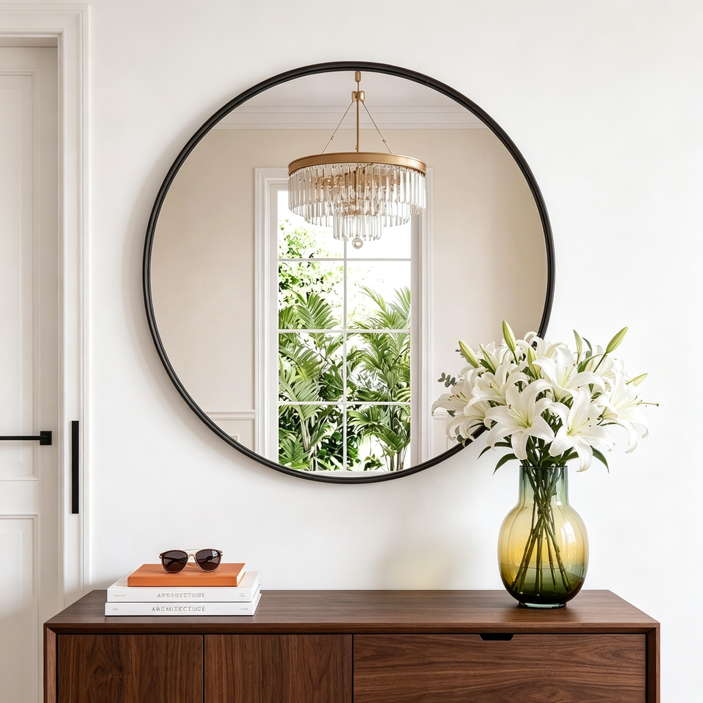 Round Bathroom Mirror, 28 Inch Large Circle Vanity Mirror with Anti-Rust Aluminum Frame, Modern Wall Mounted Mirror for Bedroom, Living Room, Wall Decor