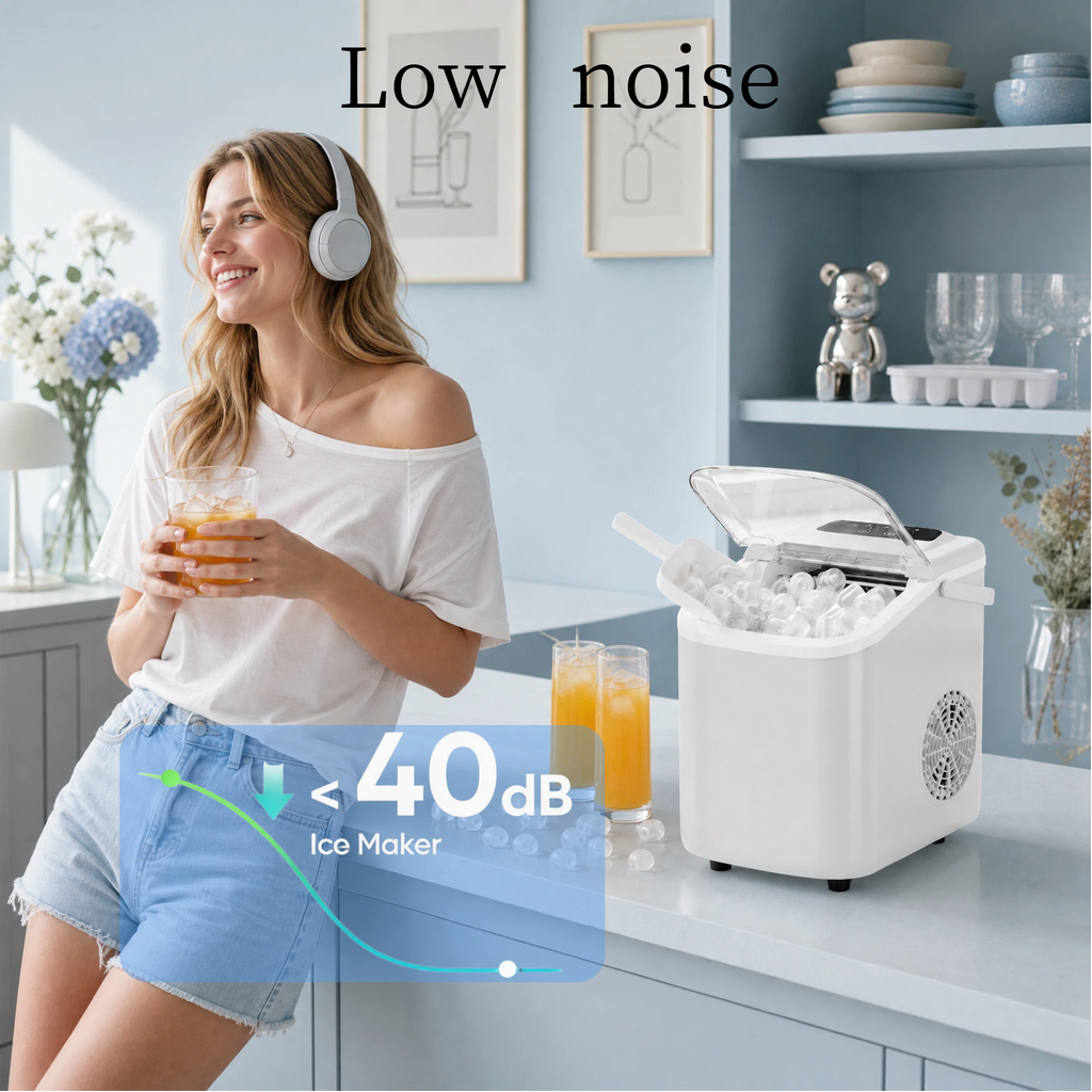 Roomisland Countertop Ice Maker, Portable Ice Machine with Handle, Basket & Scoop, 26Lbs/24H, 9 Bullet Ice Cubes in 6-8 Mins, Auto-Cleaning Silent Ice Maker for Home, Kitchen, RV Camping Outdoor