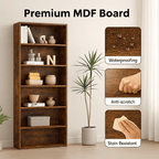 Bookshelf, 6-Tier Bookcase, Wooden Book Shelf, Open Storage Shelf, 9.4 x 23.6 x 52.8 Inches, for Living Room, Home Office, Dinning Room, Rustic Brown